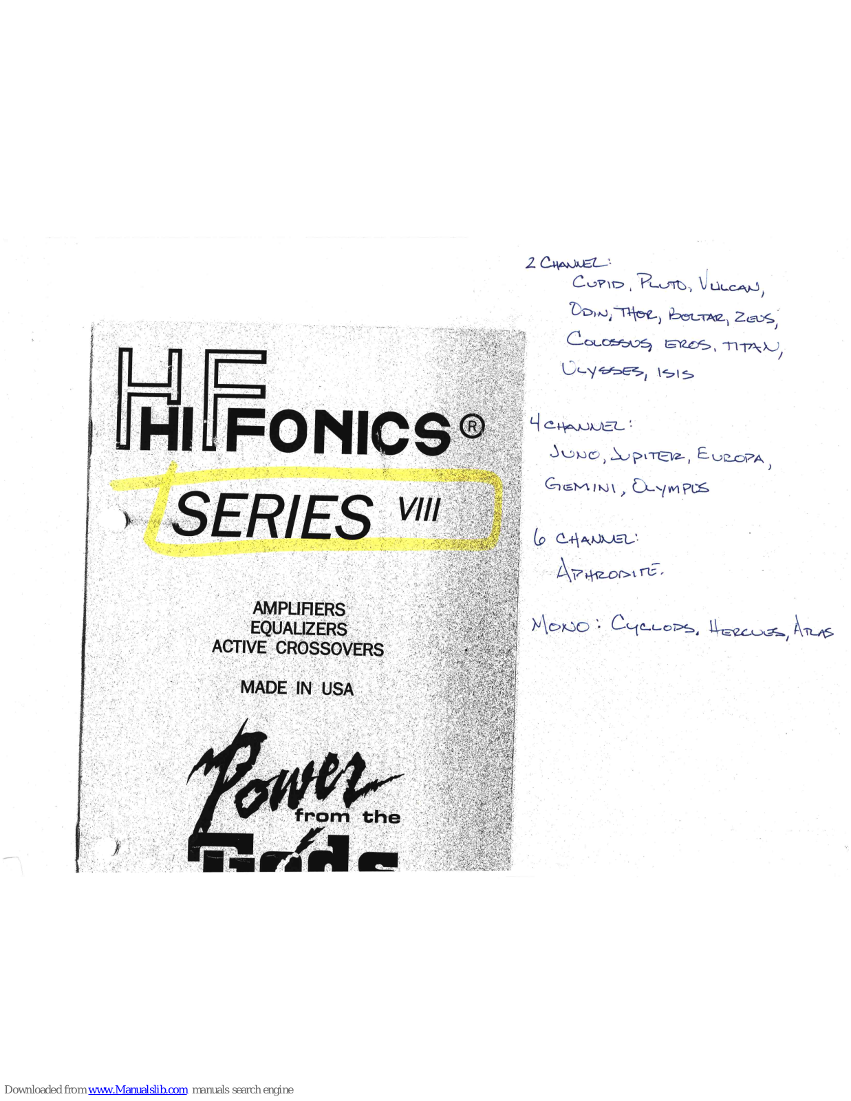 Hifonics VIII Atlas, VIII Hercules, VIII Juno, VIII Olympus, VIII Cyclops User Manual