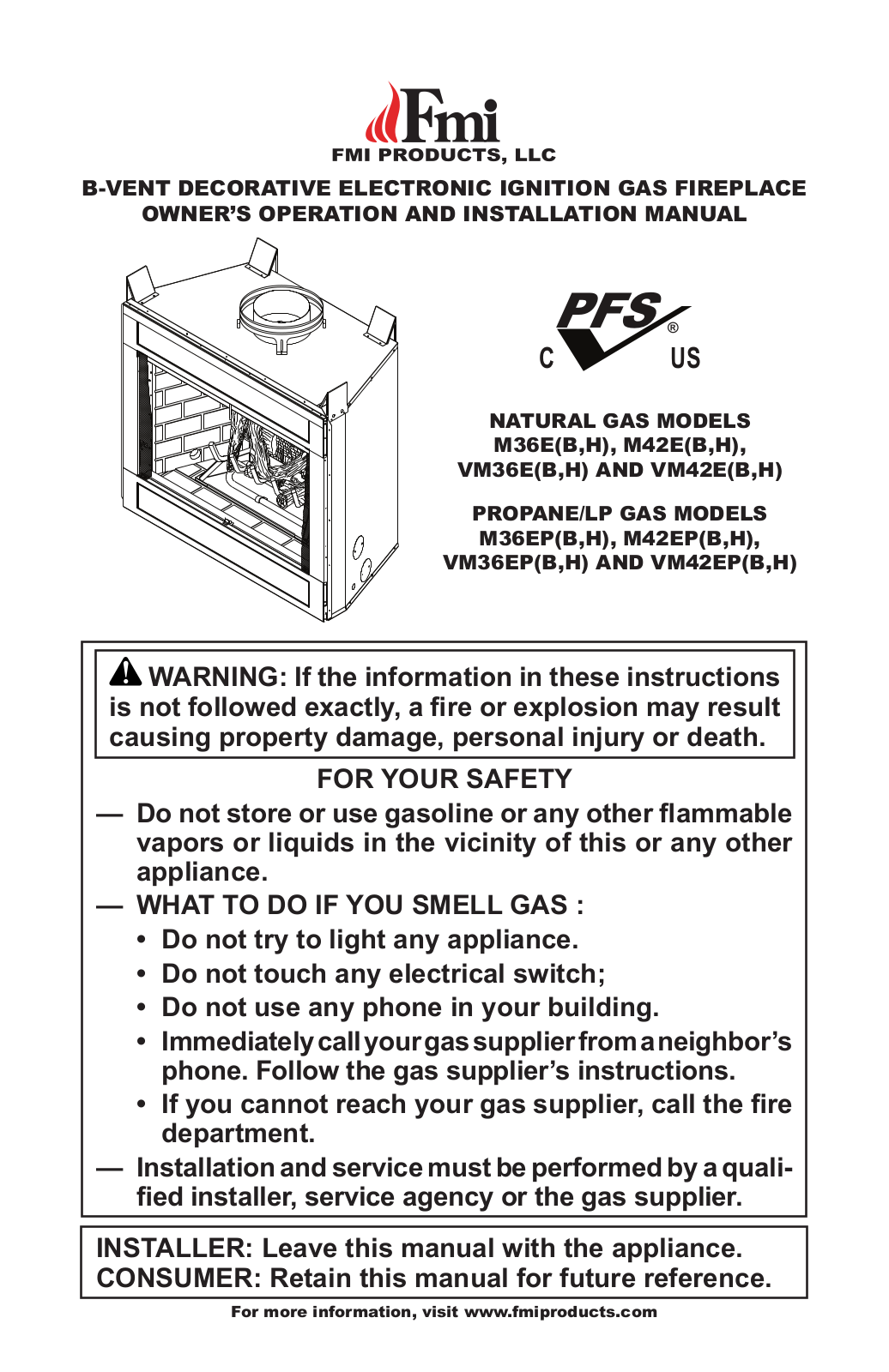 FMI VM36EB-H, VM42EPB-H, M36EPB-H, M42EPB-H, M42EB-H User Manual