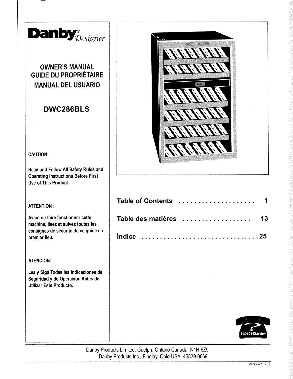 Danby DWC286BLS Owner's Manual