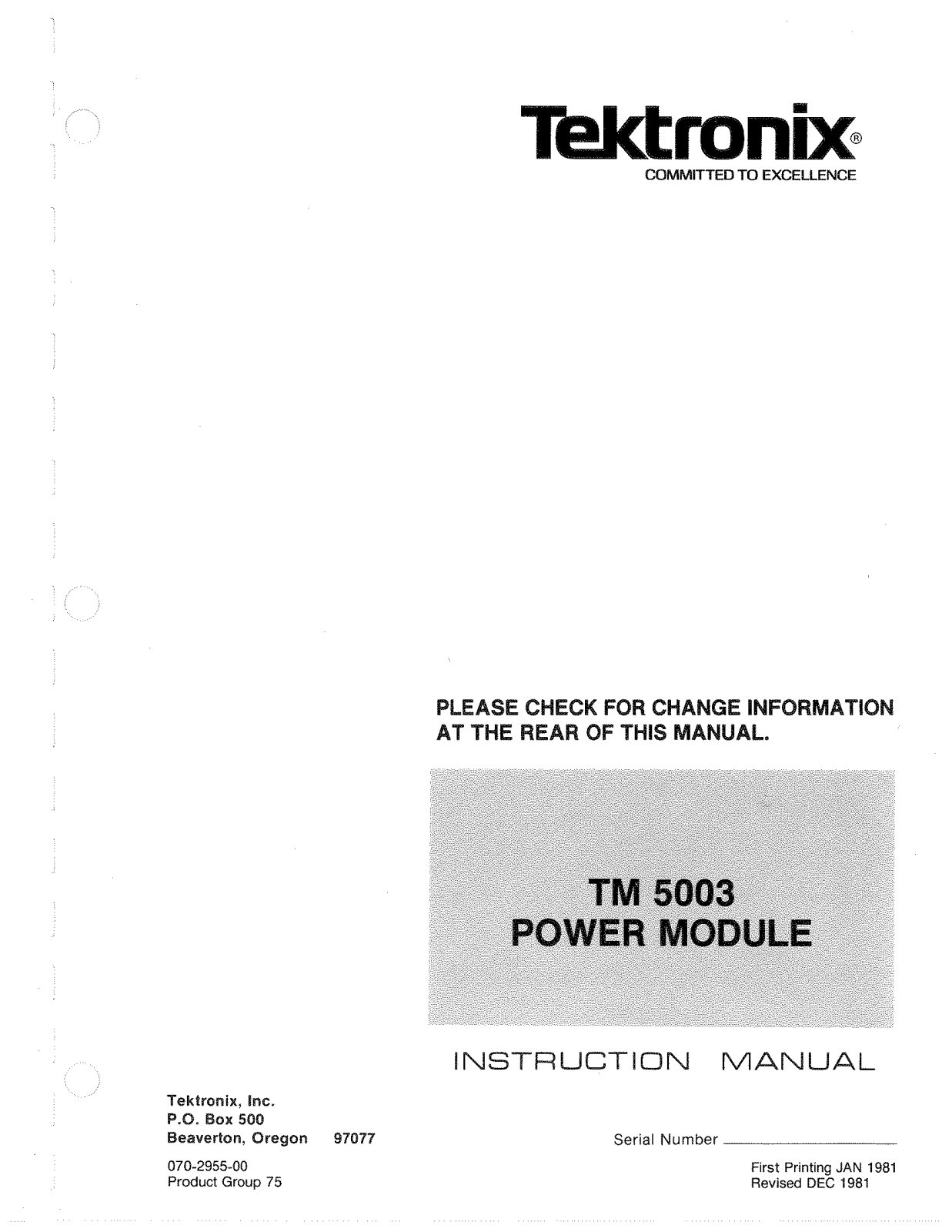 Tektronix TM 5003 User Manual