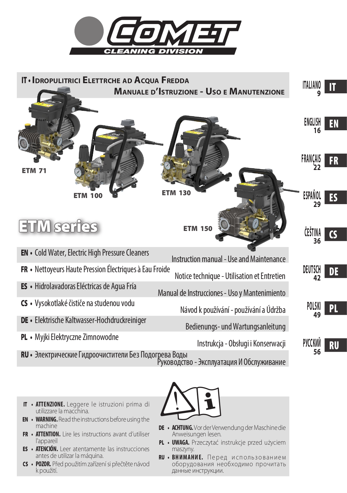 Comet ETM 71, ETM 130, ETM 100, ETM 150 Instruction Manual