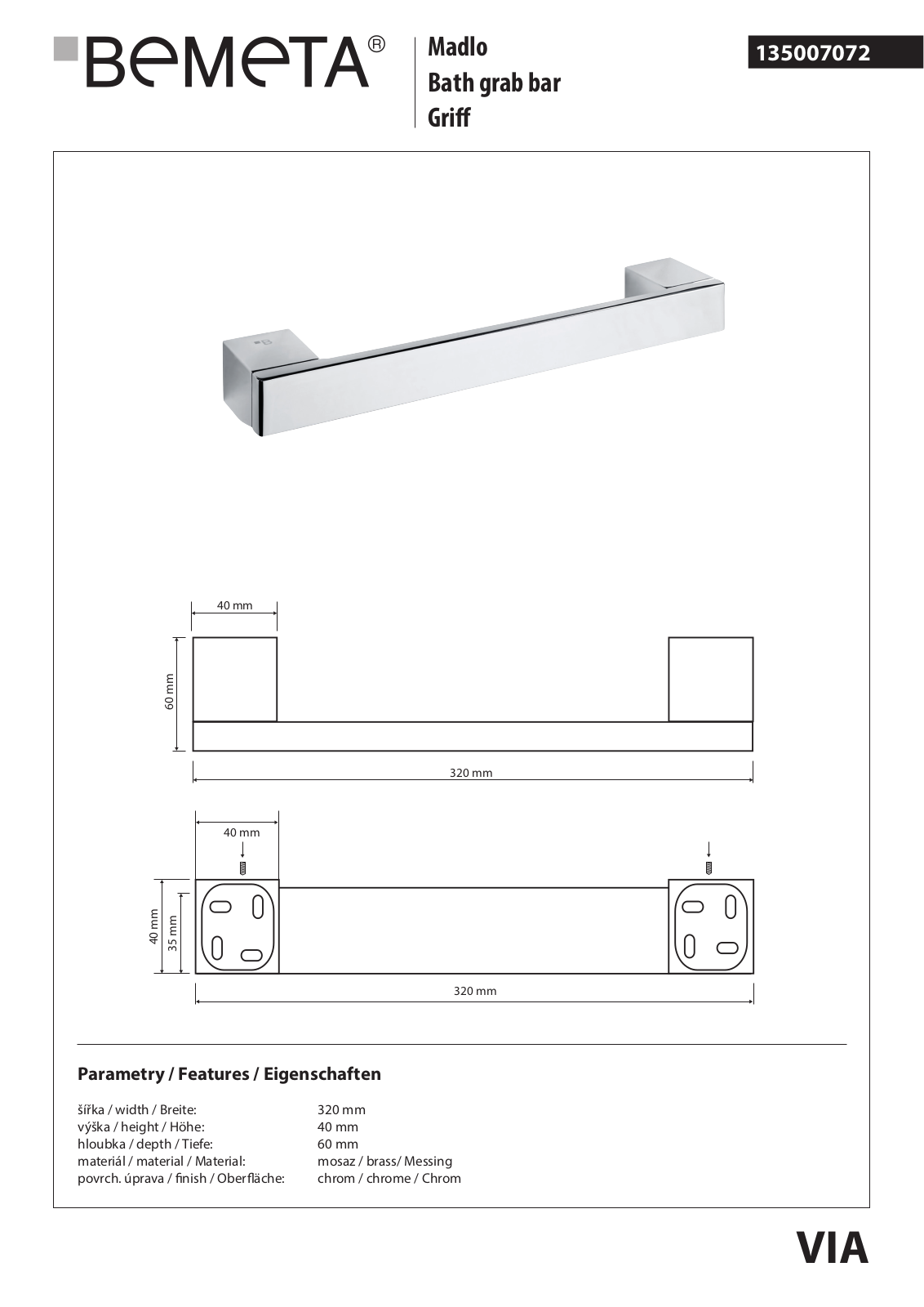 Bemeta Via 135007072 User guide