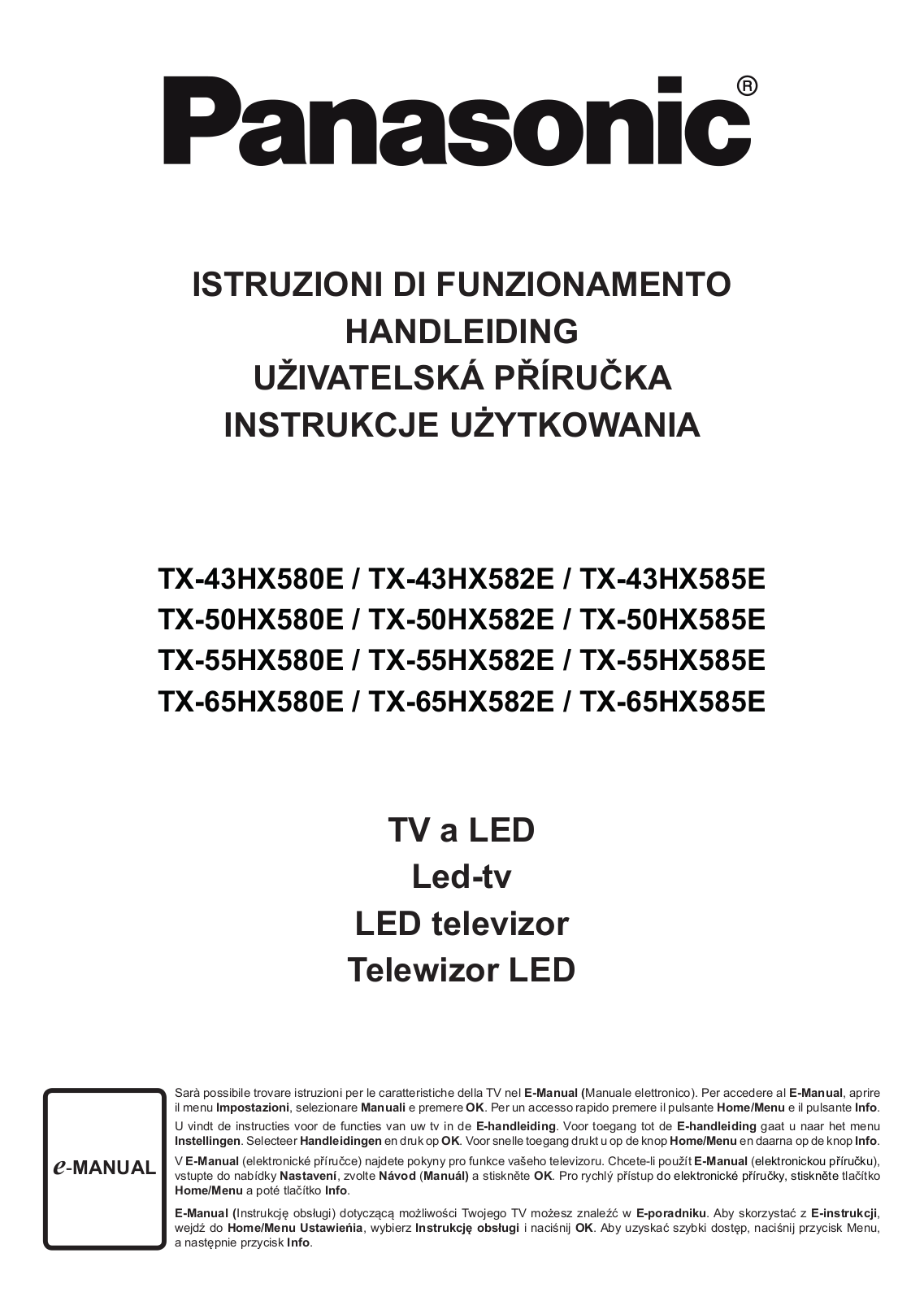 PANASONIC TX-43HX580E, TX-43HX582E, TX-43HX585E, TX-50HX580E, TX-50HX582E User Manual