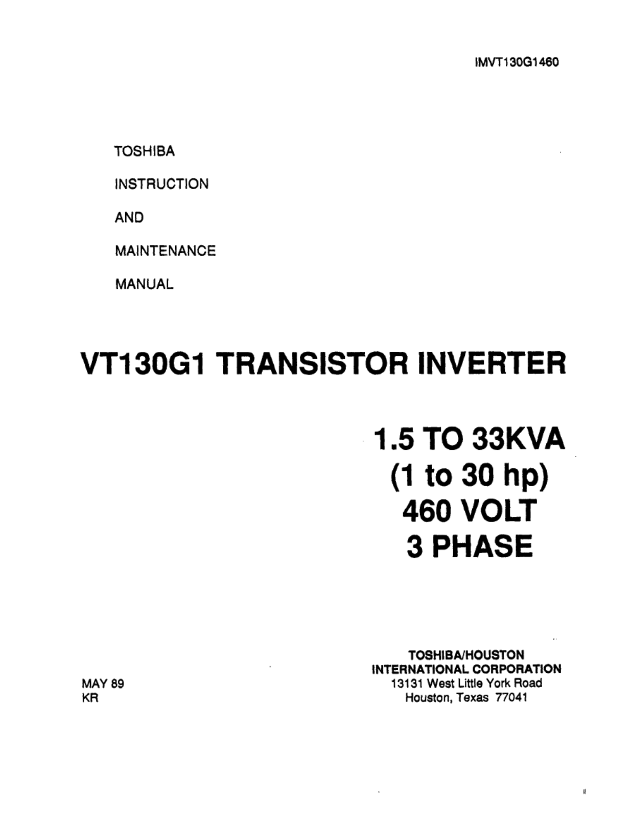 Toshiba VT130G1 User Manual