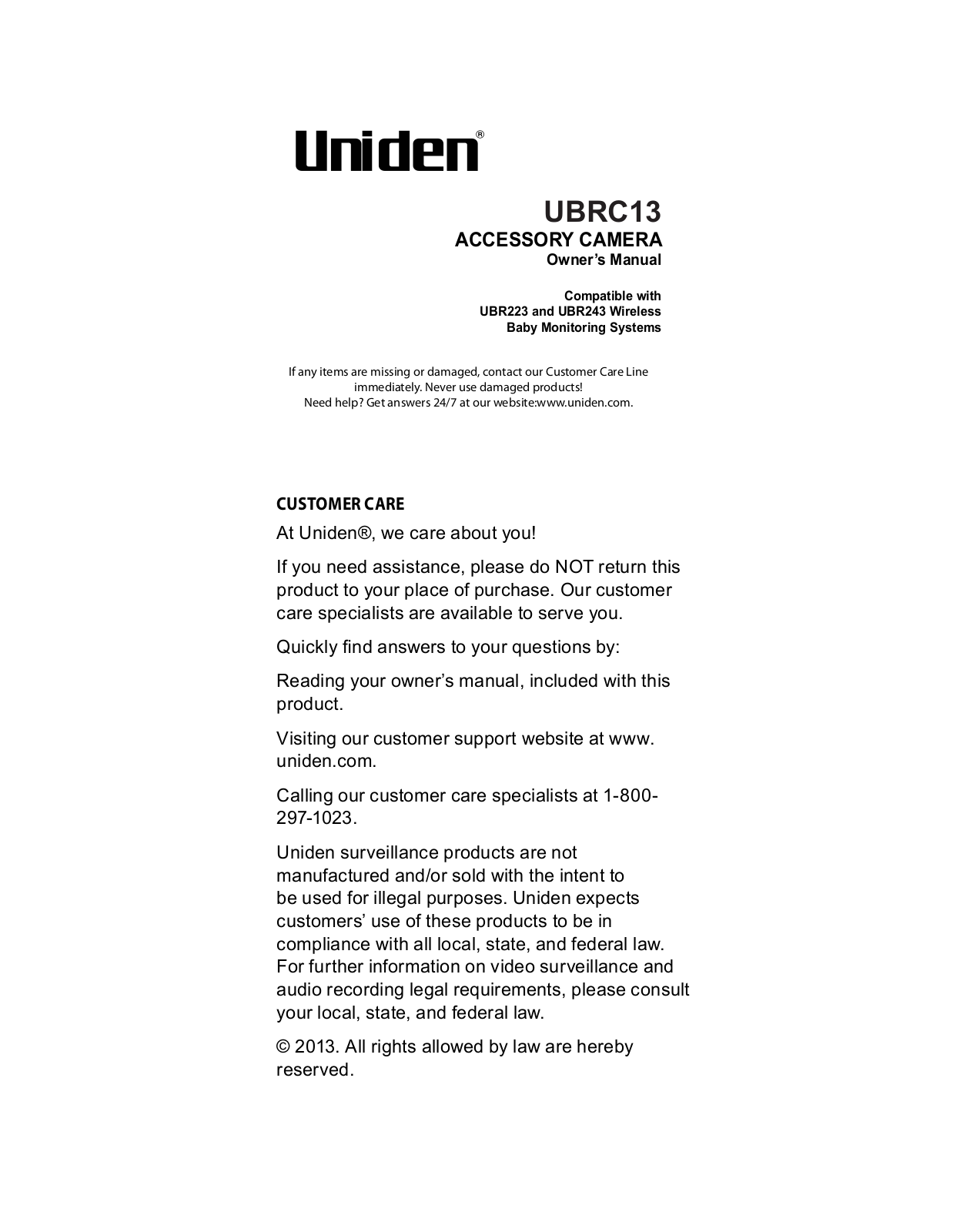 Uniden UBRC13 User Manual