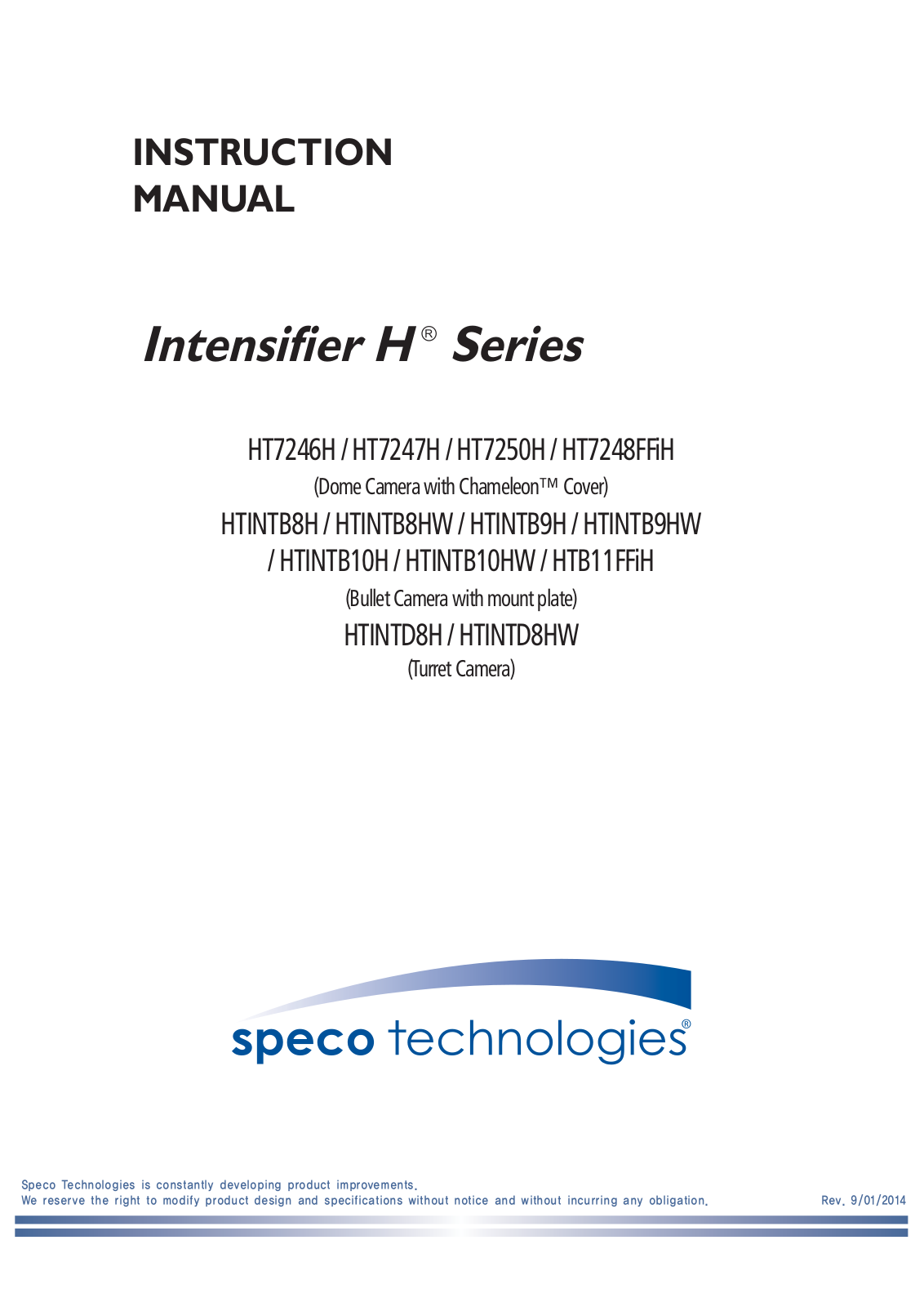 Speco HTINTB10H, HTINTB10HW, HTINTB8H, HTINTB8HW, HTINTB9H User Manual