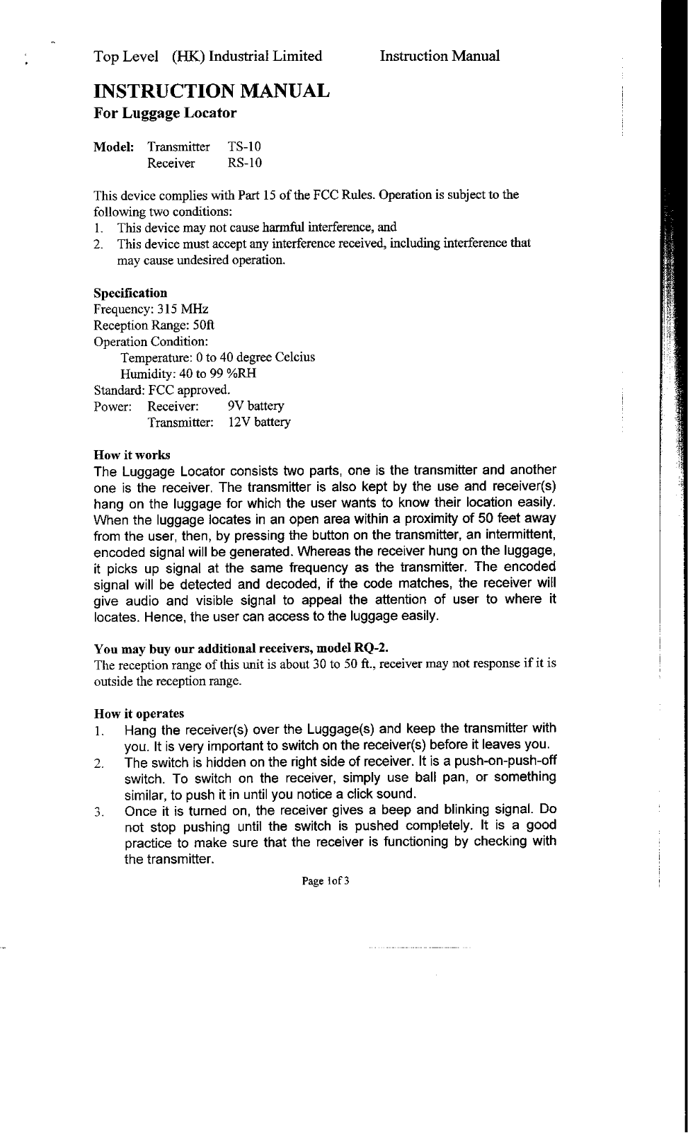 Top Level TL168R User Manual