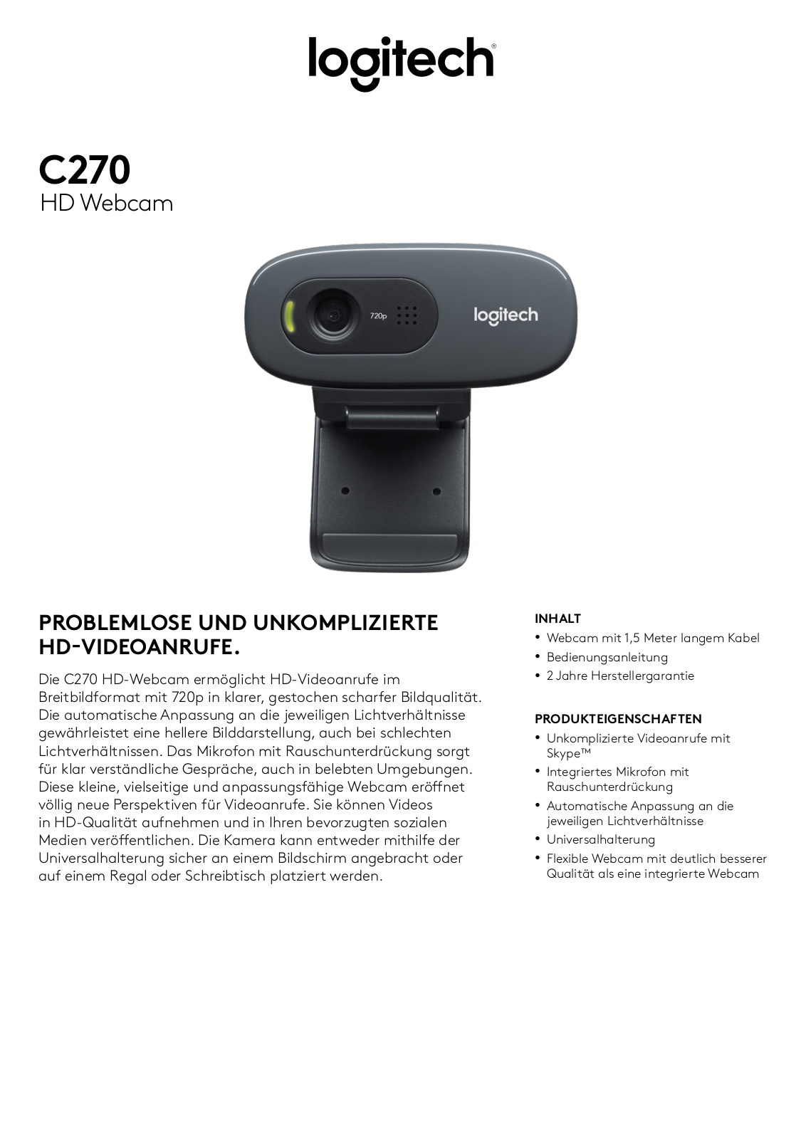 Logitech HD C270 User Manual