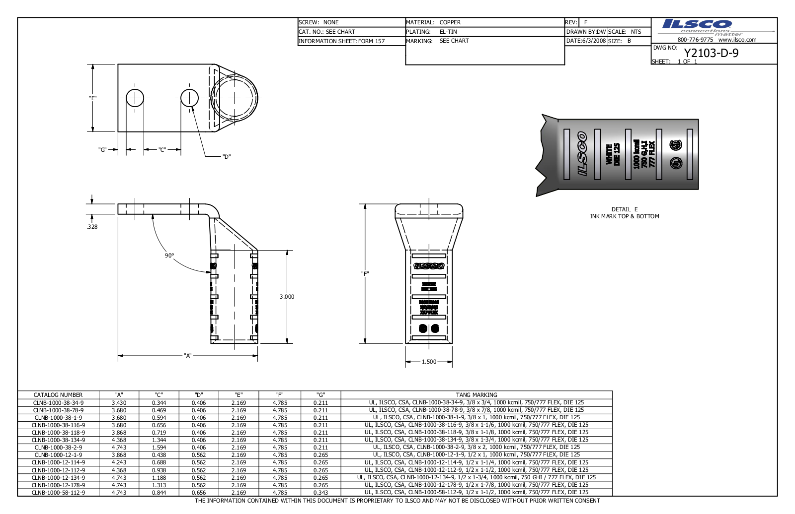 Ilsco CLNB-1000-12-134-9 Data sheet