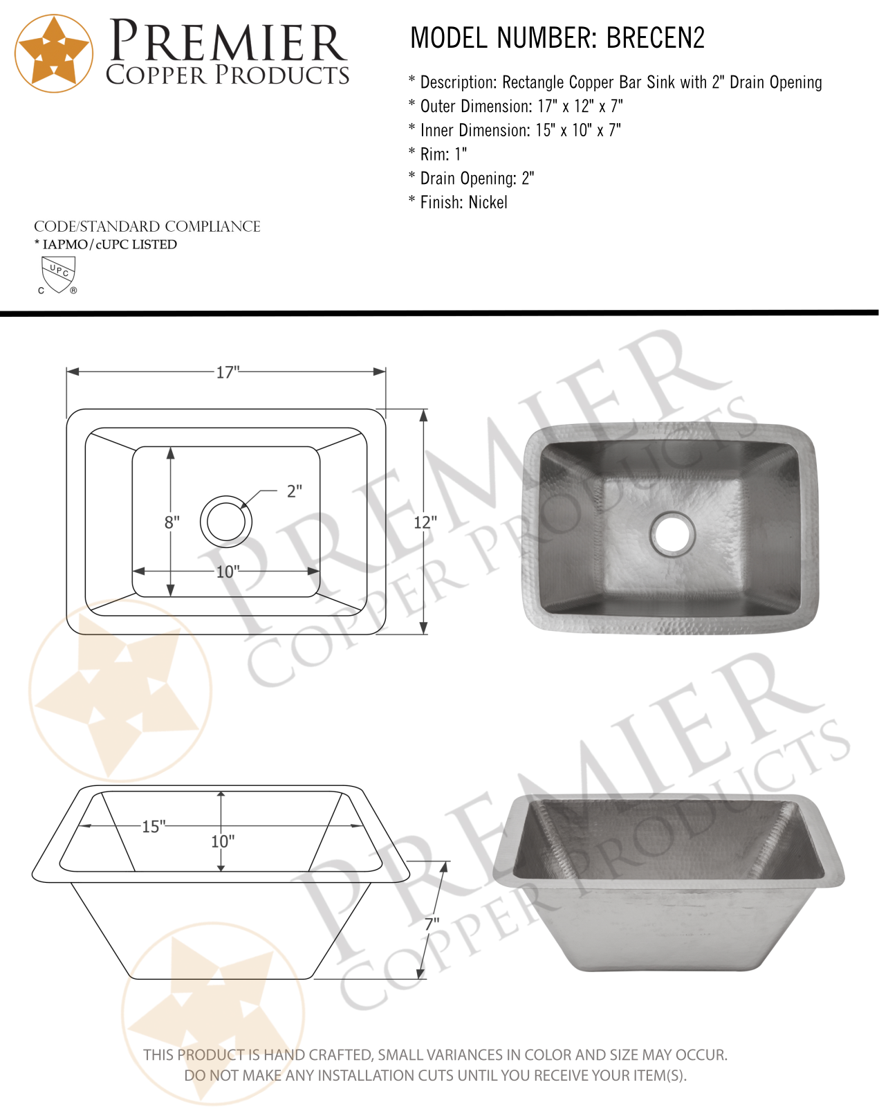 Premier Copper Products IER1694 Specifications - ManualMachine.com