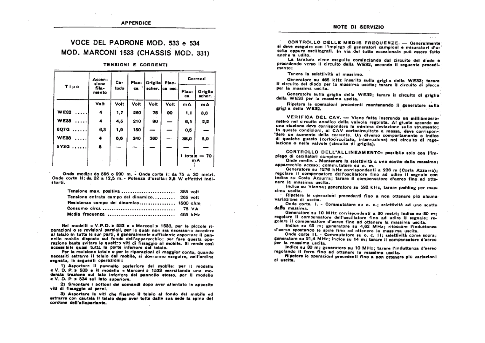 Voce Del Padrone Marconi 533, 534, 1533 schematic