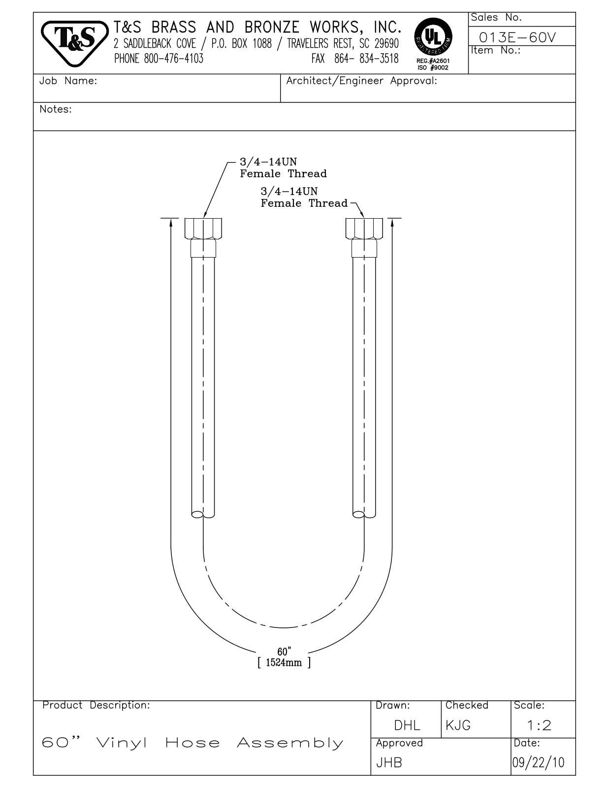 T&S Brass 013E-60V User Manual