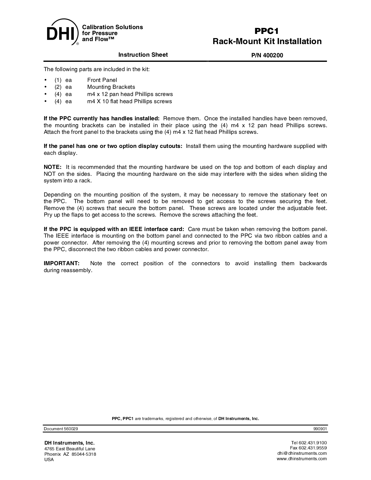 DHI PPC1 RACK MOUNT KIT User Manual - ManualMachine.com