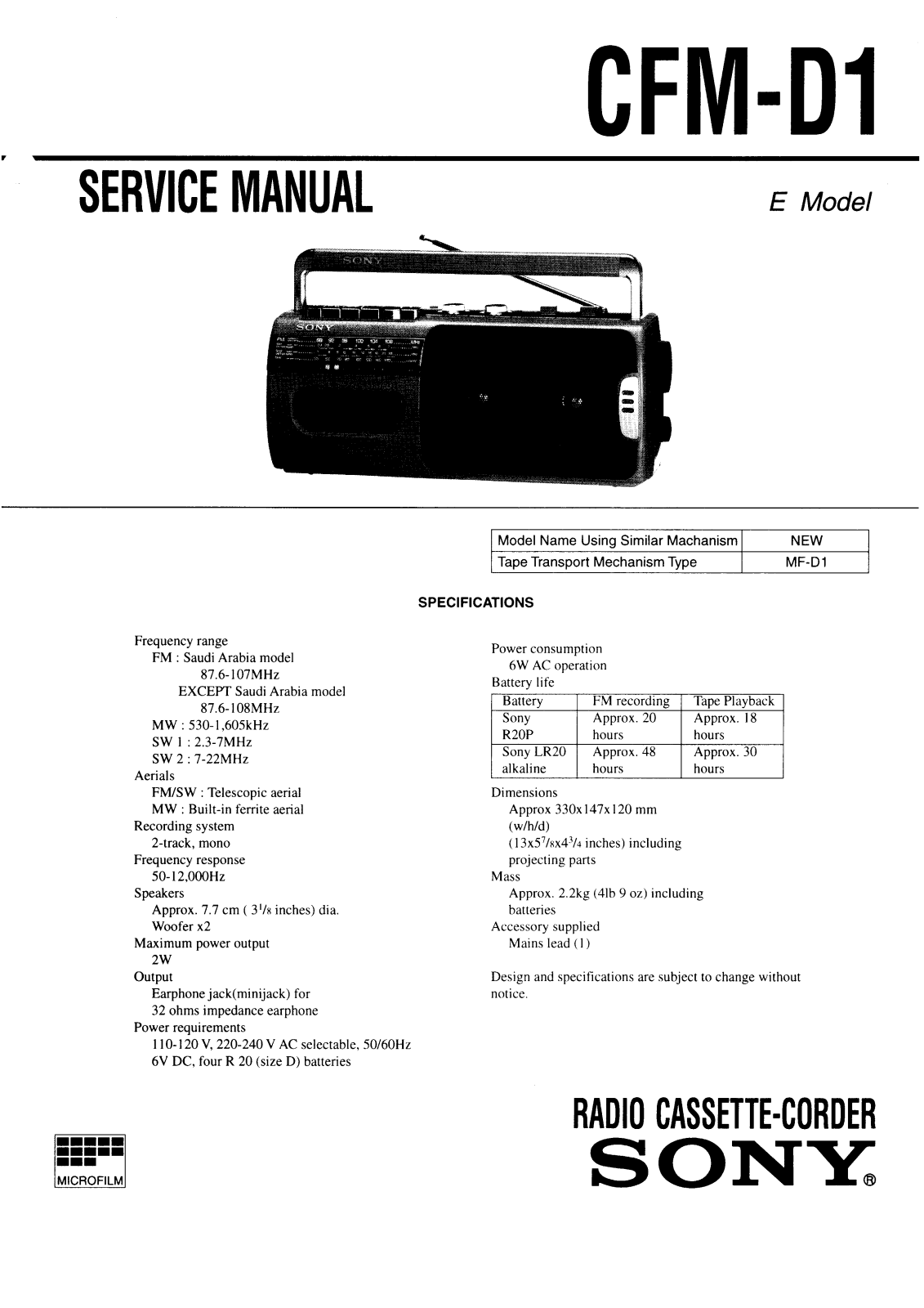 Sony CFMD-1 Service manual