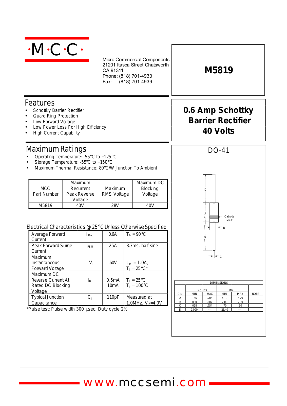 MCC M5819 Datasheet