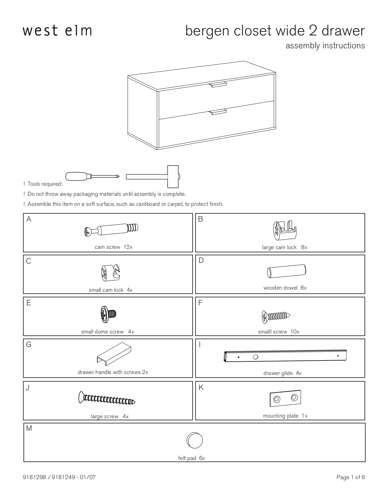 West Elm Bergen Closet 2 Drawer Assembly Instruction