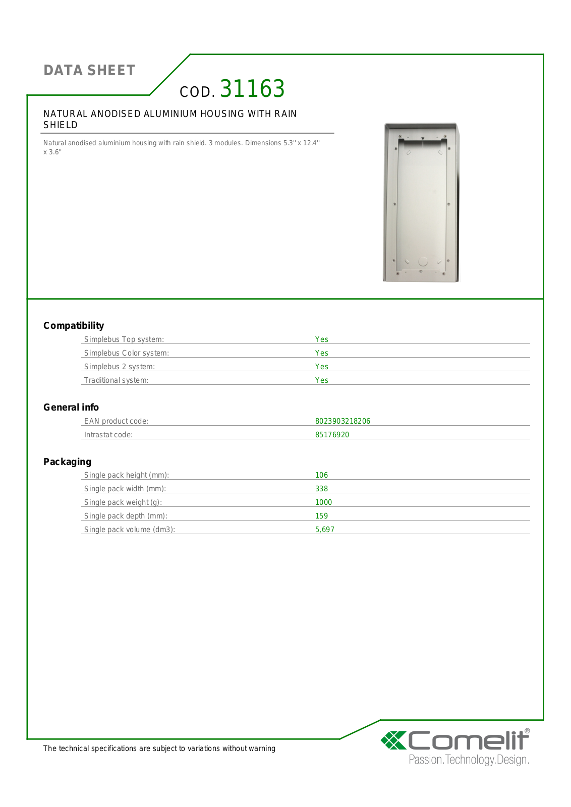 Comelit 31163 Specsheet