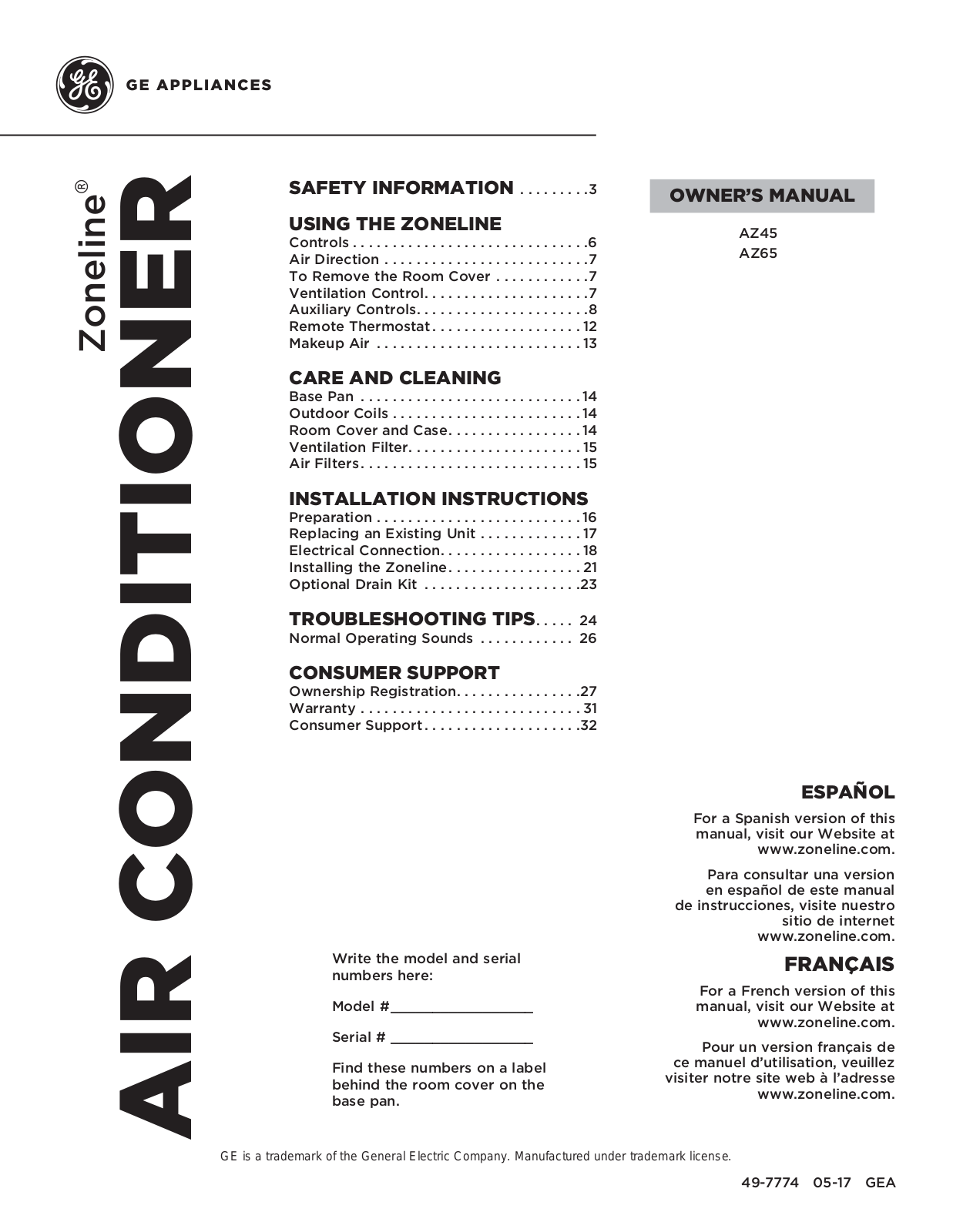 GE AZ65H12DAC User Manual