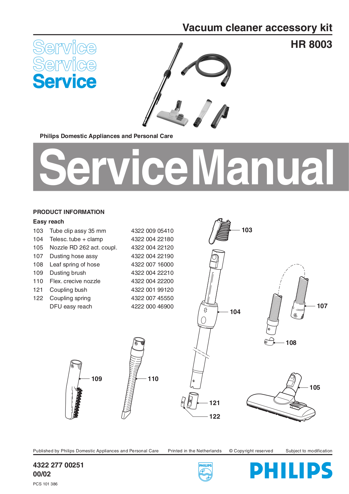 Philips HR 8003 Service Manual