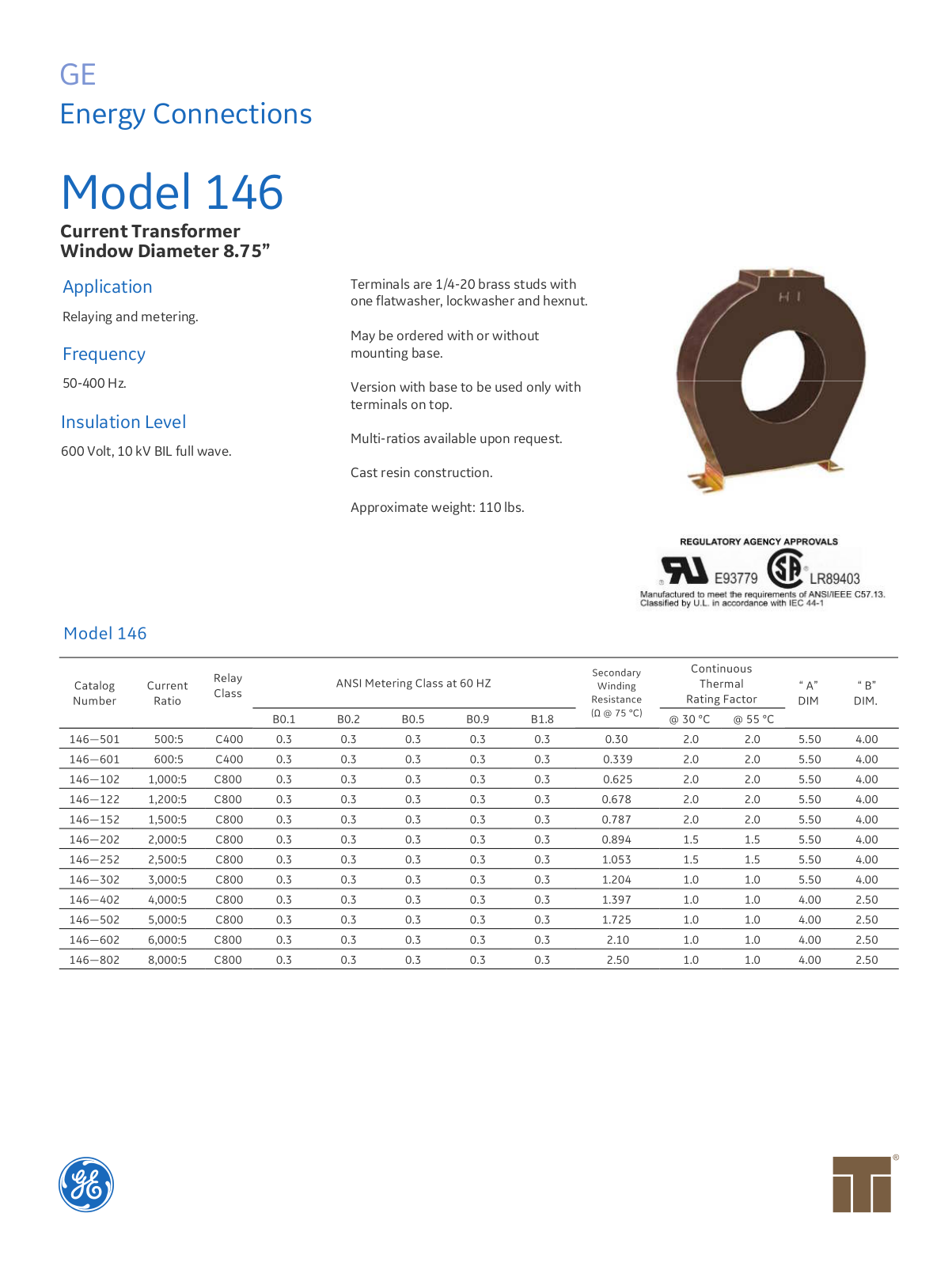 Instrument Transformer, Div of GE 146 Data Sheet