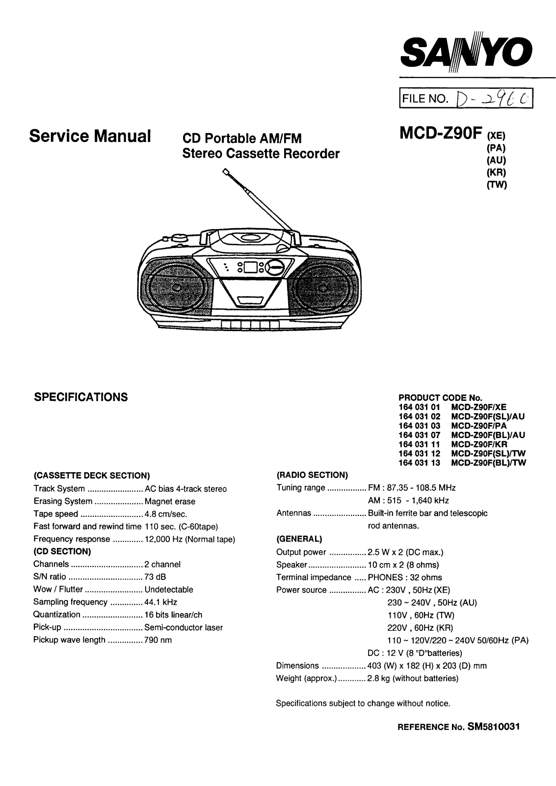 sanyo MCD Z90F Service Manual