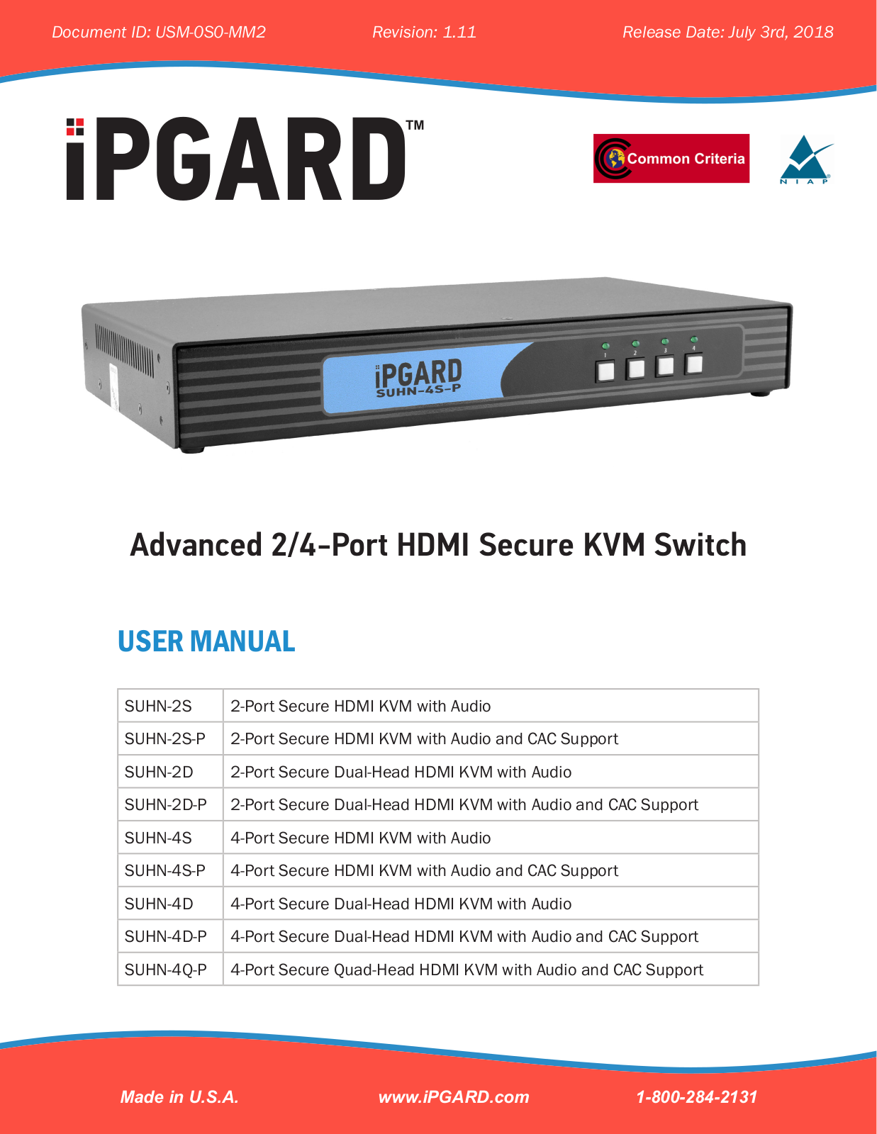 IPGARD SUHN-2S, SUHN-2S-P, SUHN-2D, SUHN-2D-P, SUHN-4S User Manual