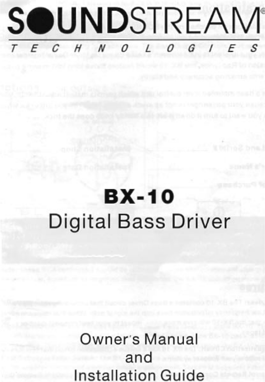 Soundstream BX-10 Owner's Manual