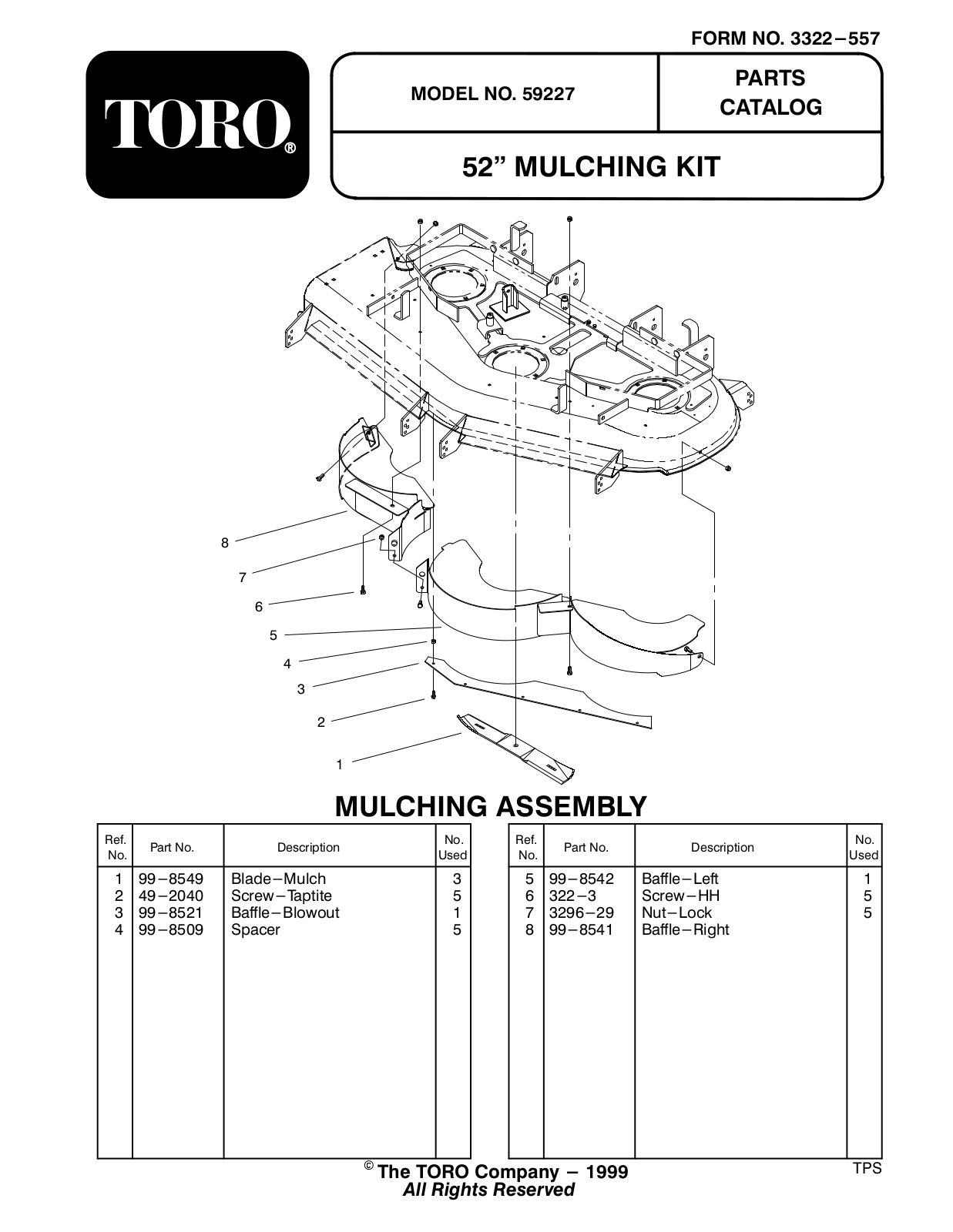 Toro 59227 Parts Catalogue