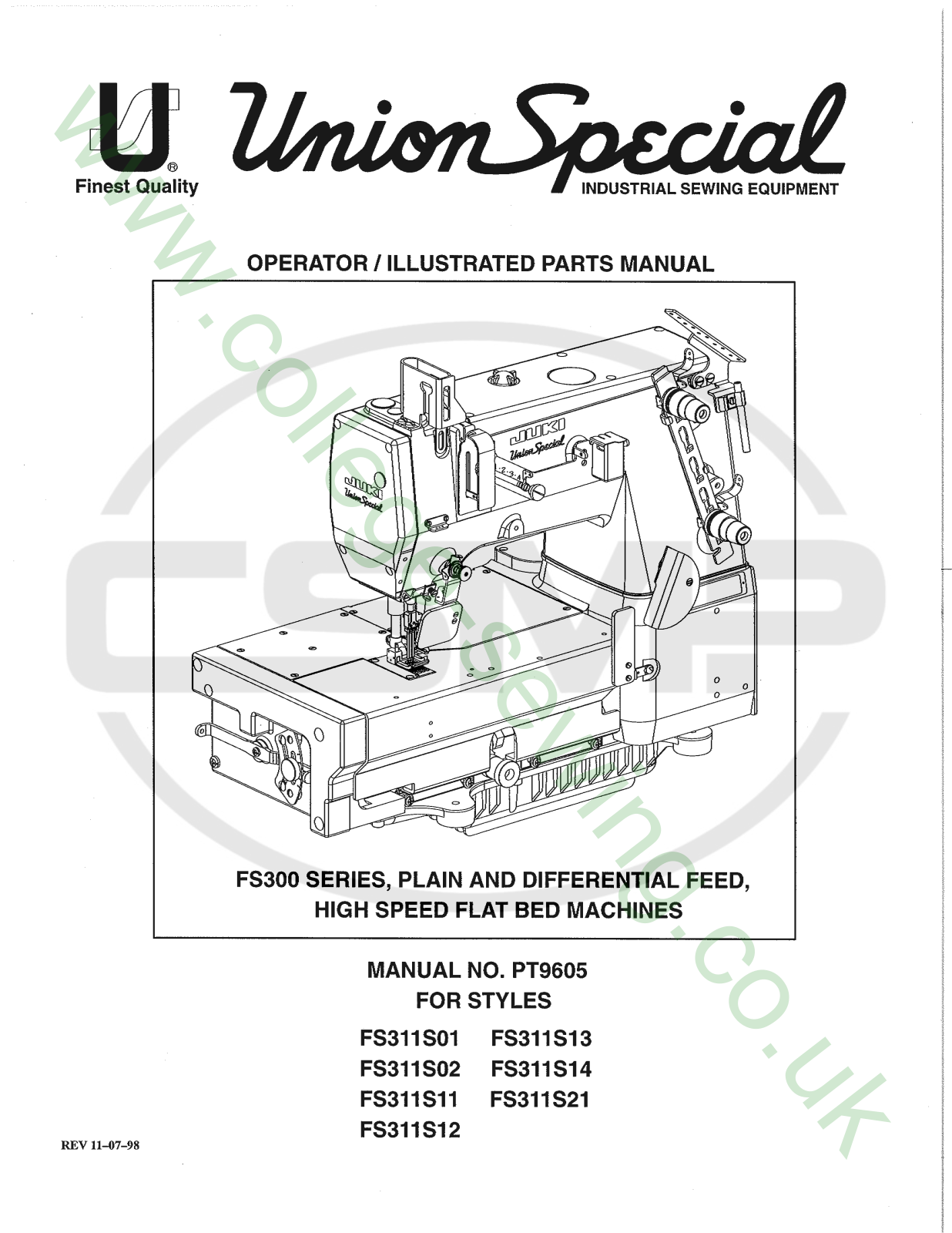 Union Special PT9605 Parts Book