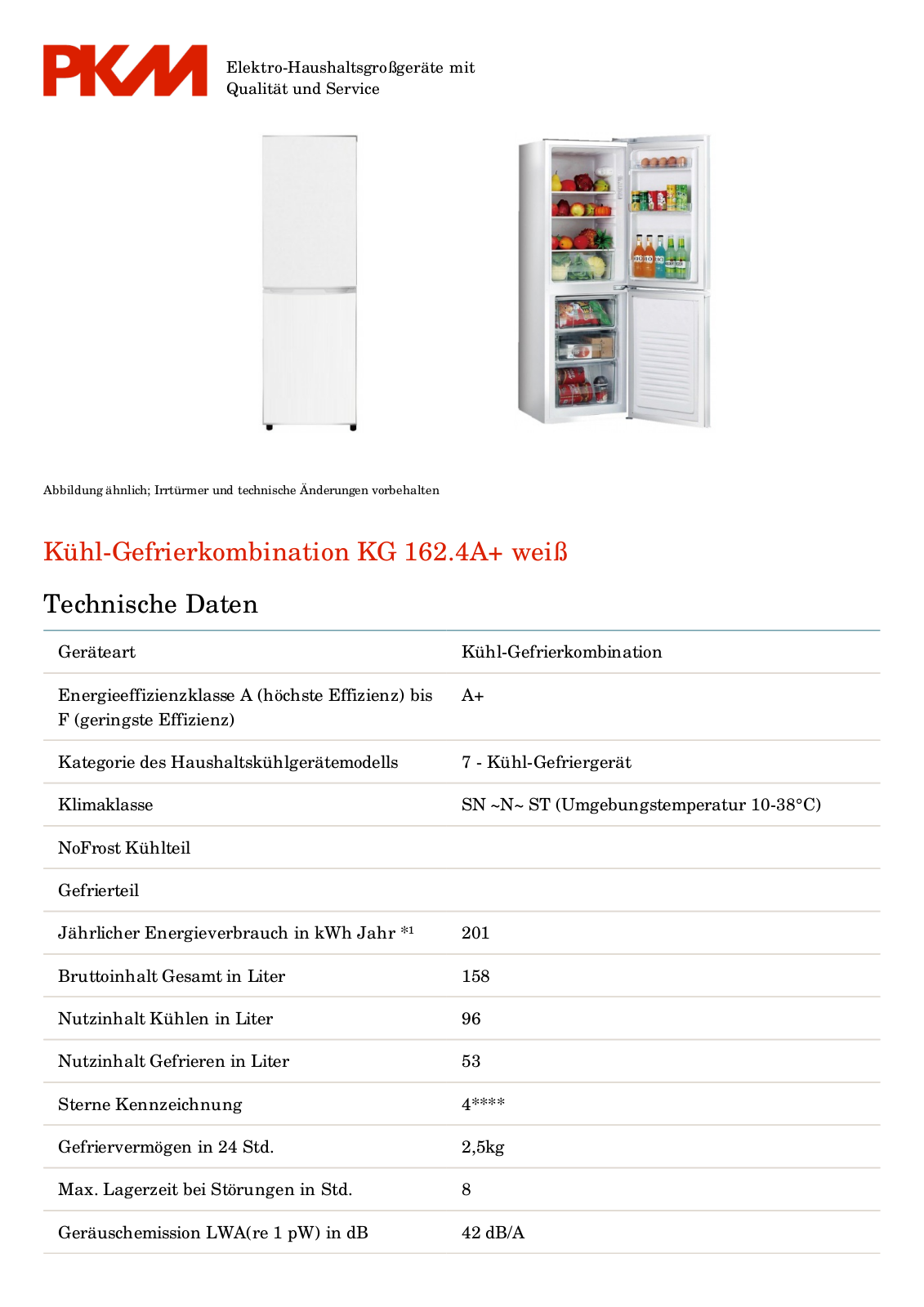 PKM KG 162.4A+ weiß Service Manual