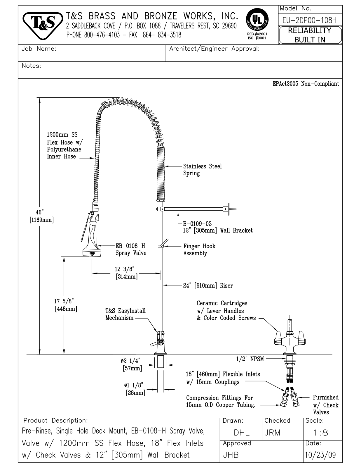 T&S Brass EU-2DP00-108H User Manual