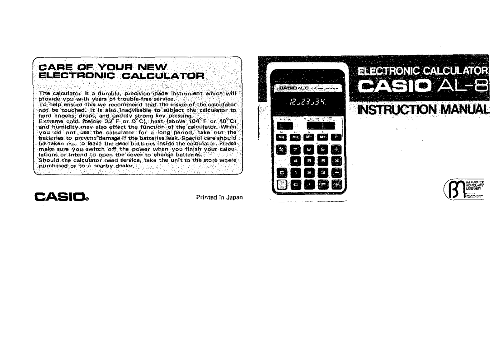 Casio AL 8 Operation manual