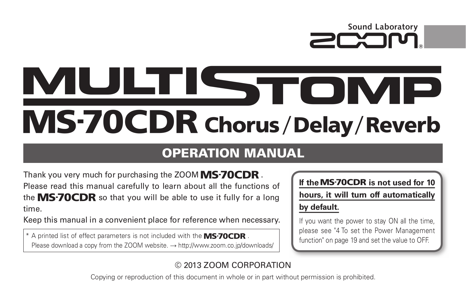 Zoom MS70CDR Operation Manual