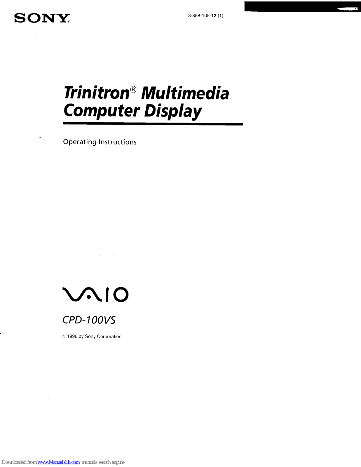 Sony CPD-100VS Operating Instructions (primary manual) Operating Instructions Manual