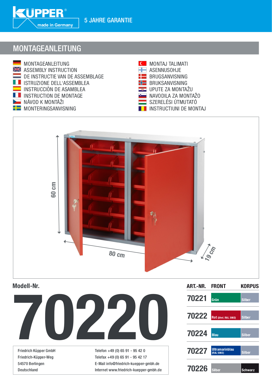 Küpper 70220, 70227, 70221, 70222, 70224 User guide