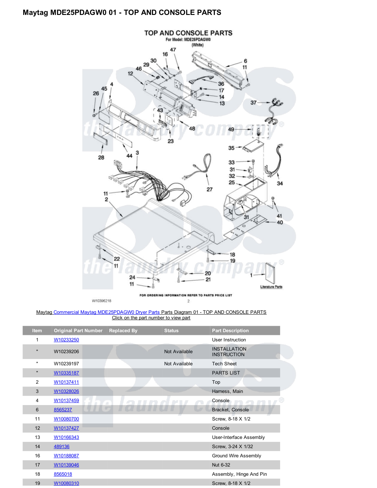 Maytag MDE25PDAGW0 Parts Diagram