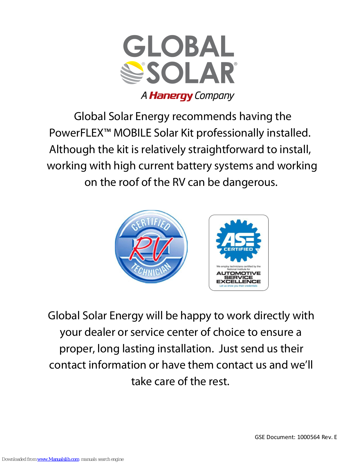 Global Solar powerflex Installation Instructions Manual