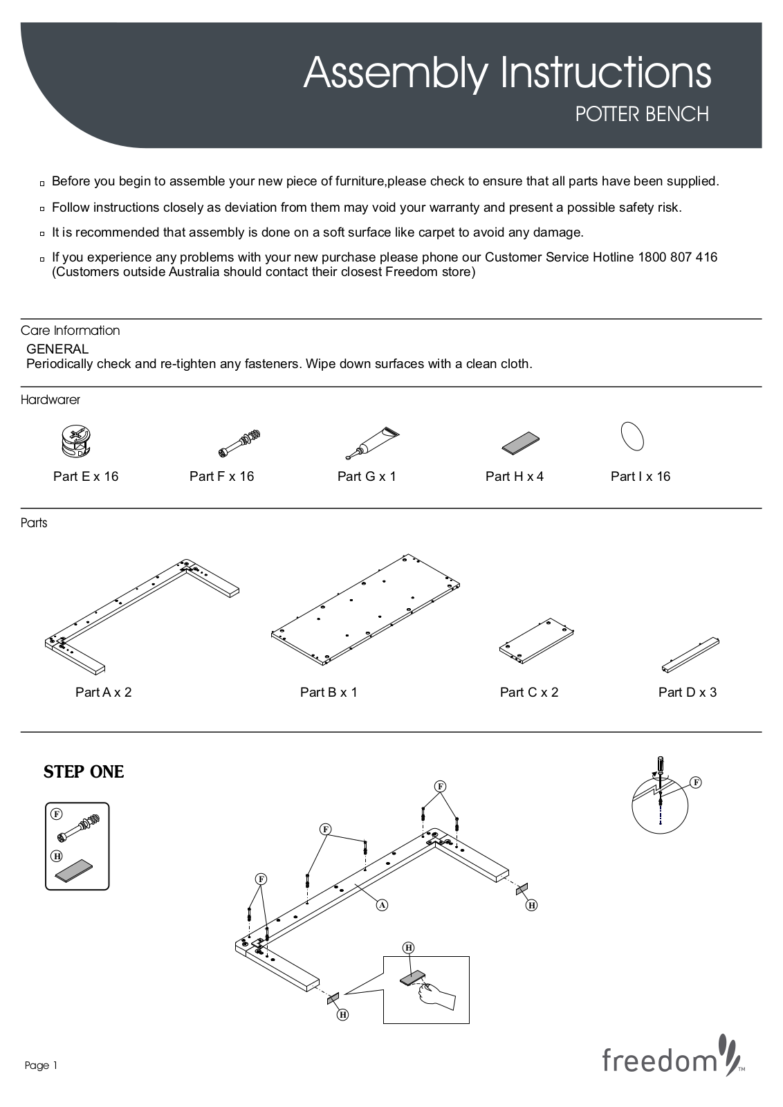 Freedom Potter Bench Assembly Instruction