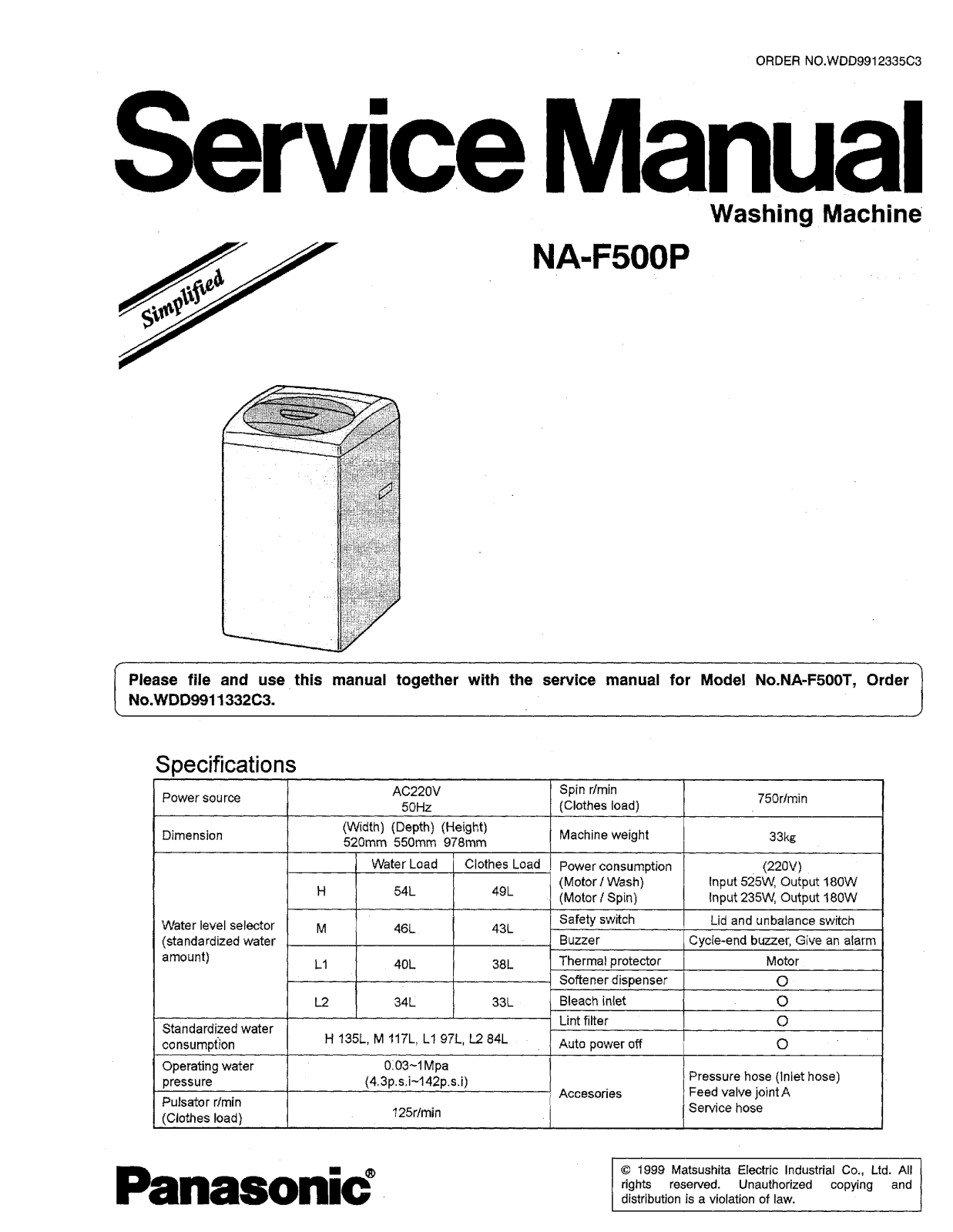Panasonic NA-F500, NA-F500P Service Manual