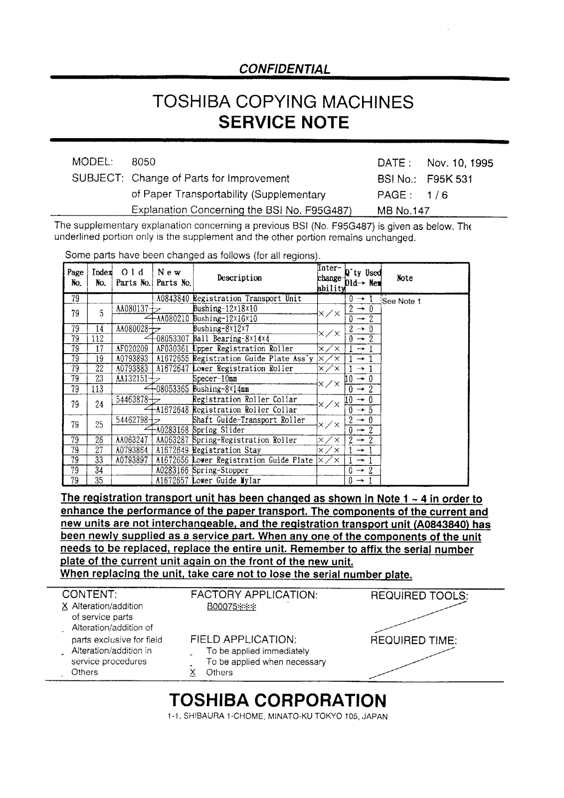 Toshiba f95k531 Service Note