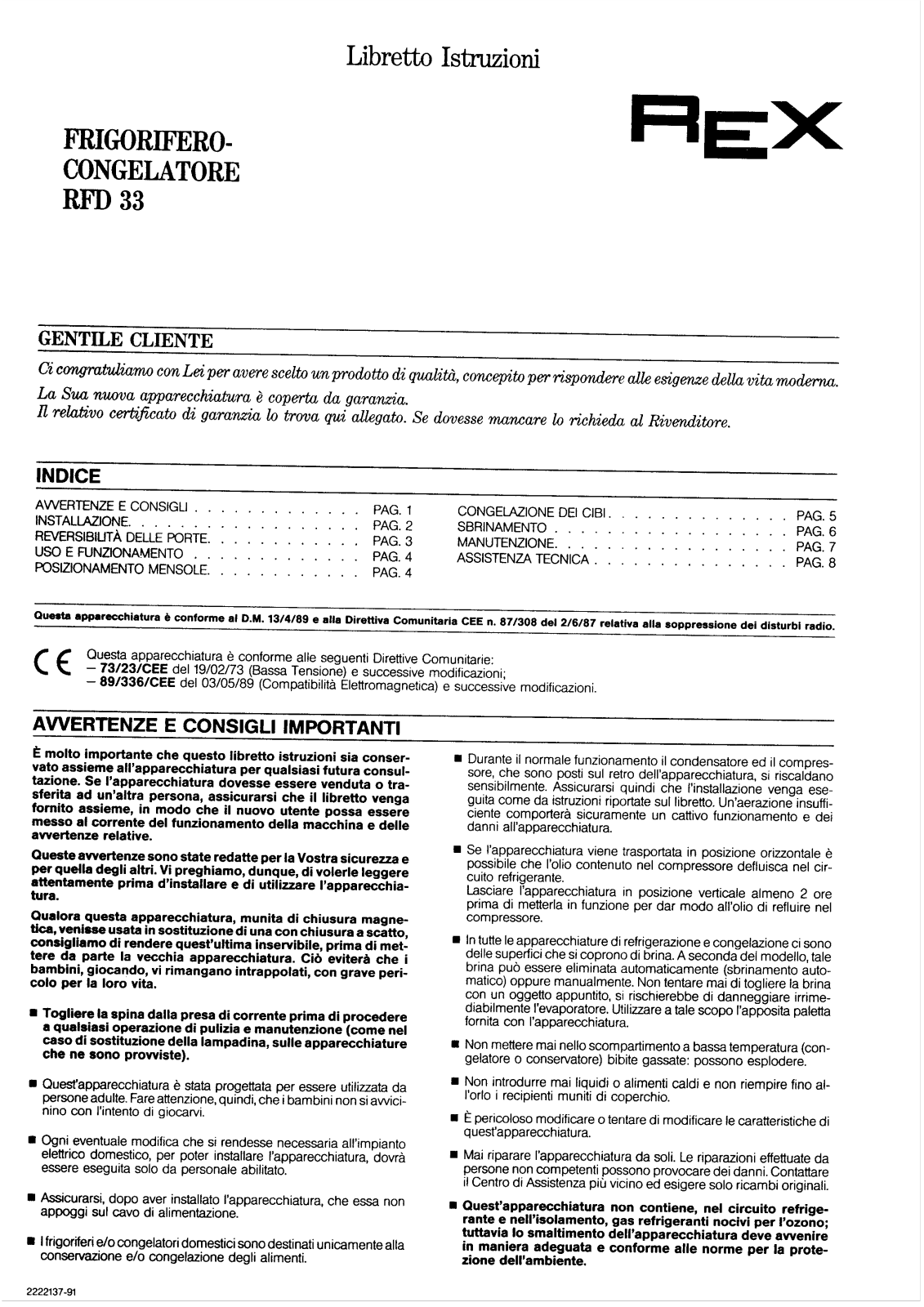 Rex RFD33 User Manual