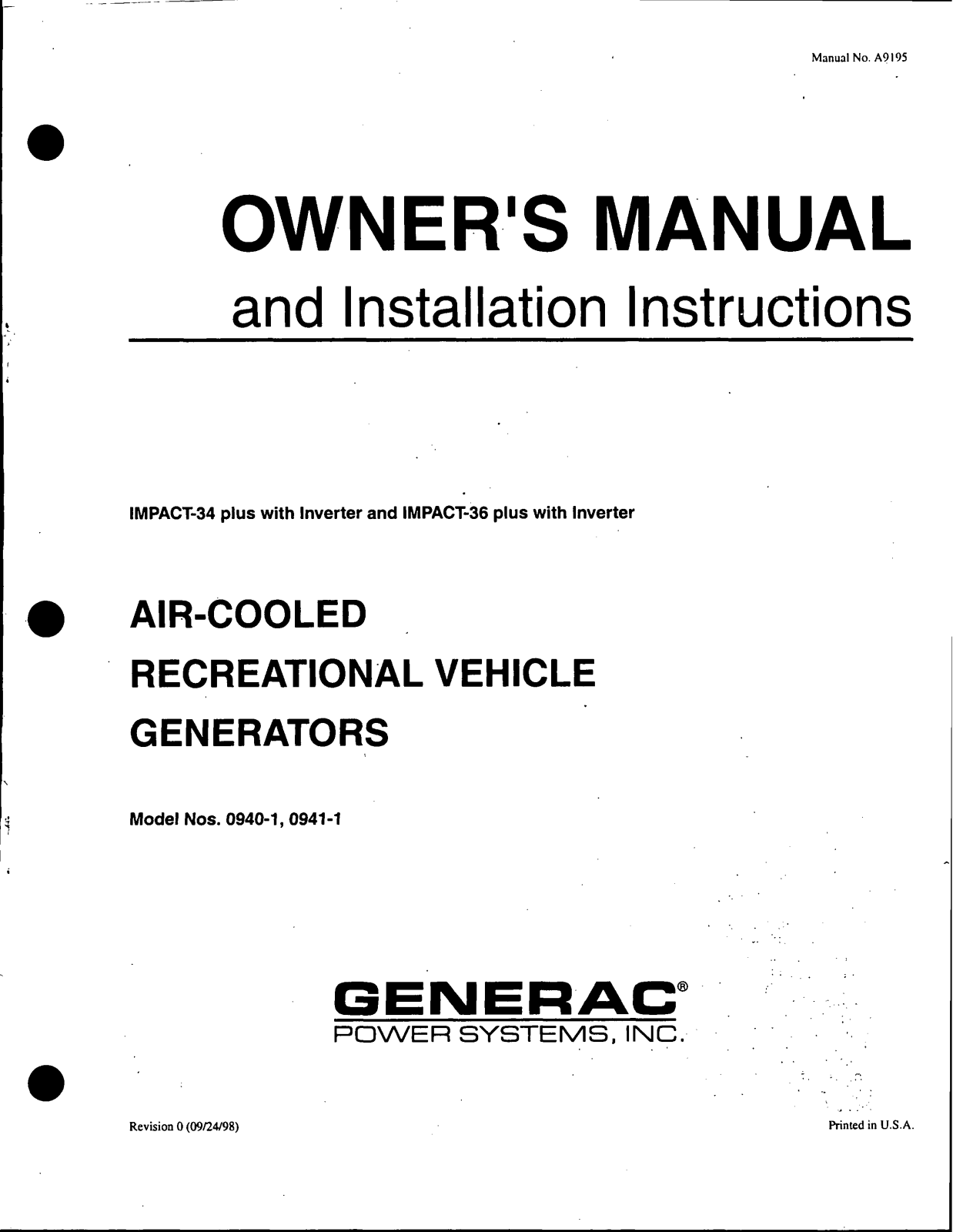 Generac 0941-1, 0940-1 User Manual