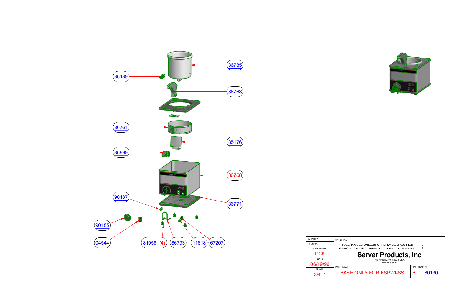 Server 80130 PARTS LIST