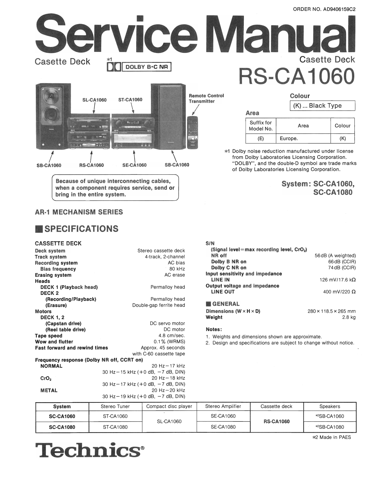 Technics RS-CA-1060 Service Manual