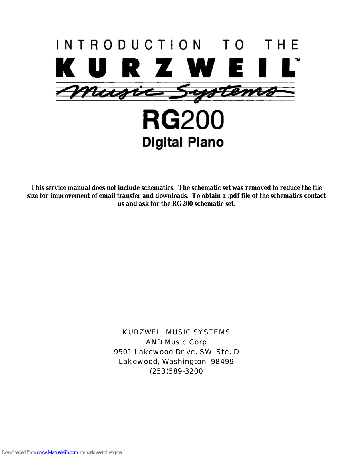 Kurzweil RG200 Owner's Manual