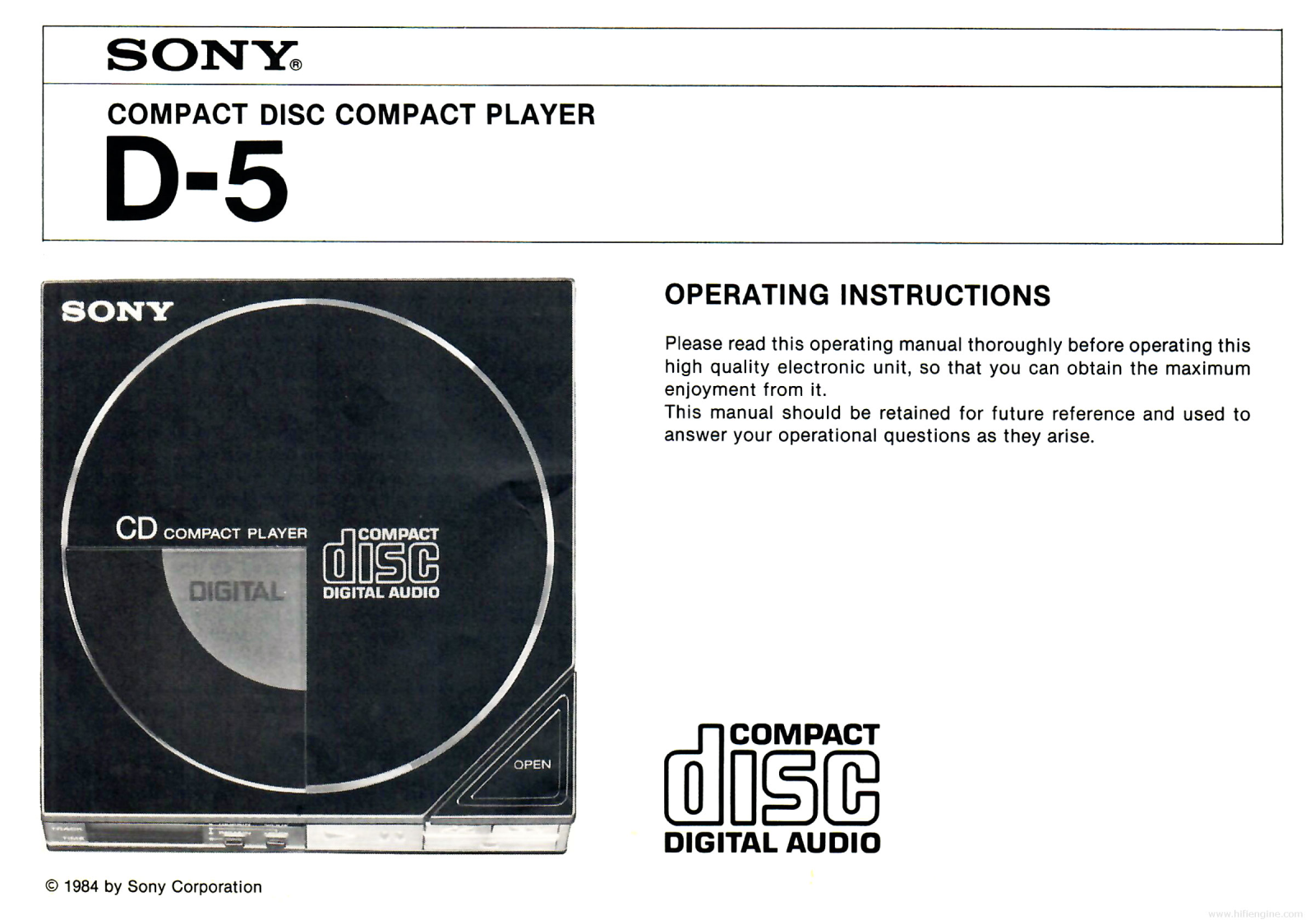 Sony d-5 User Manual