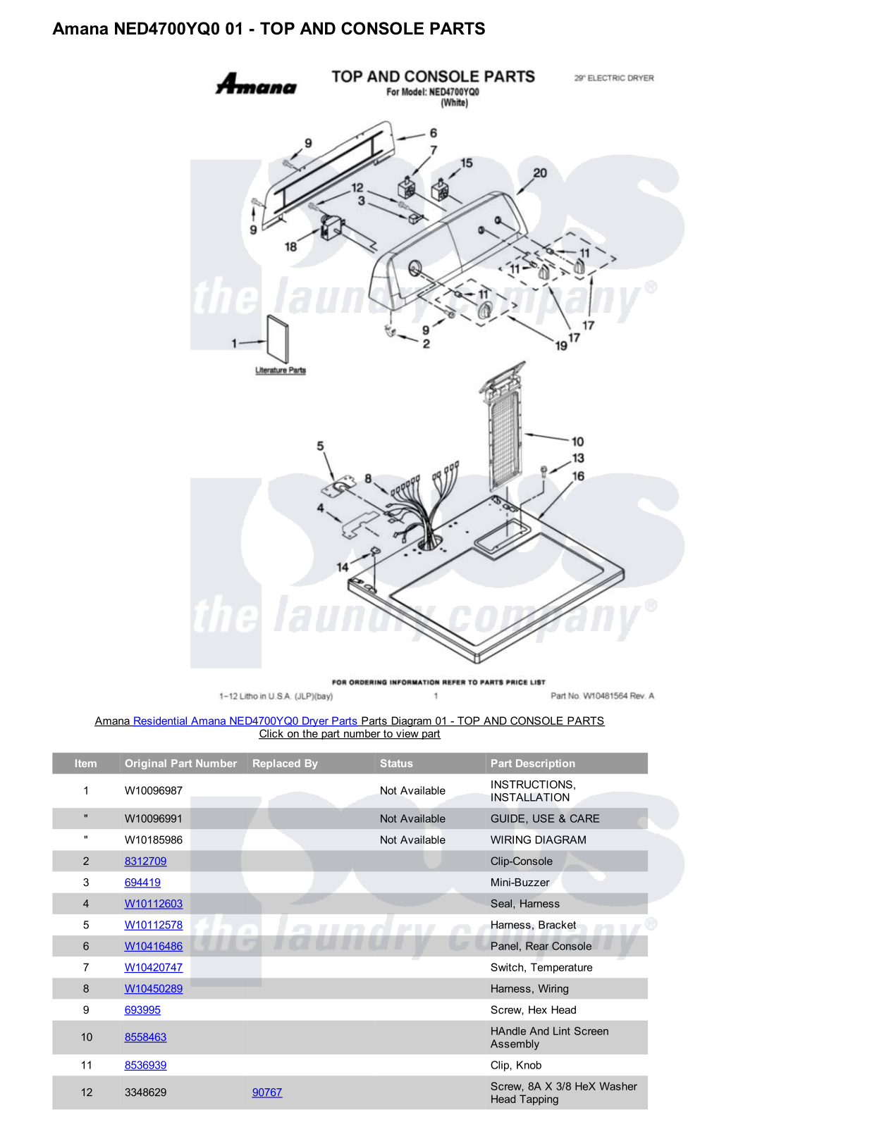 Amana NED4700YQ0 Parts Diagram