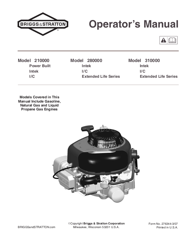 Briggs And Stratton 210000, 310000, 280000 User Manual