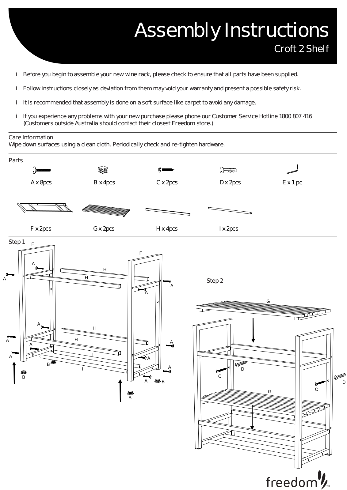 Freedom Croft 2 Shelf Assembly Instruction