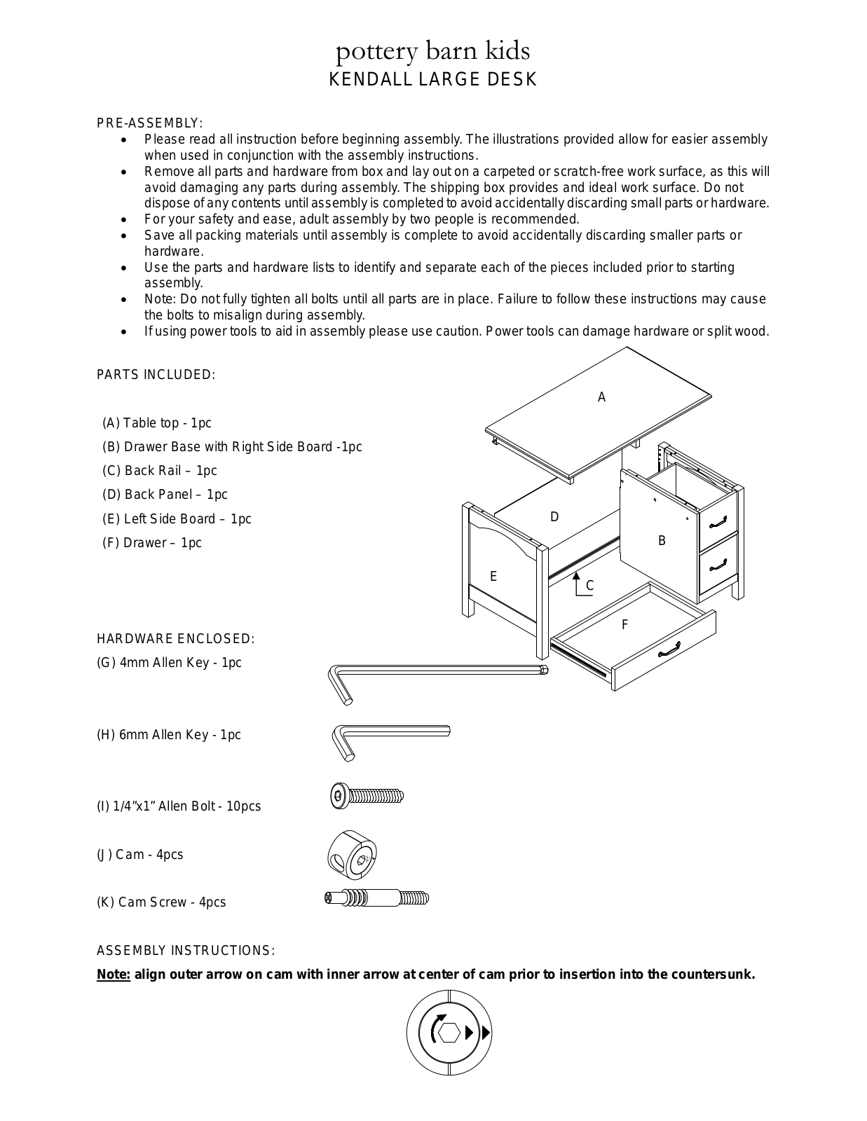 Pottery Barn Kendall Large Desk Hutch Assembly Instruction